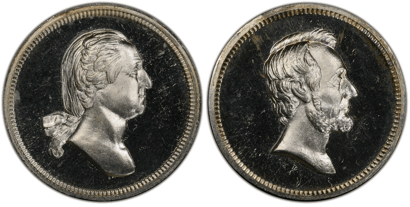 (1870) Silver Medalet GW-454, Non-Mint Issue 2 Washington-Lincoln