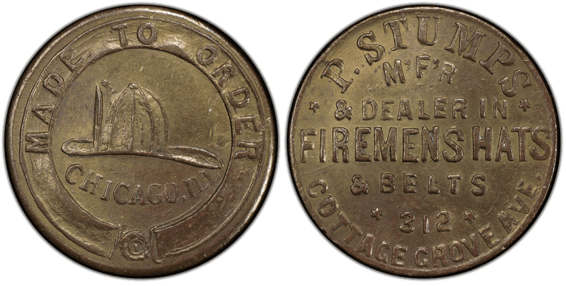 (c.1870) Copper Civil War Store Card F-NC-C-1a, P. Stumps IL