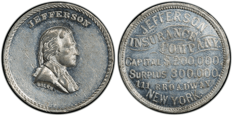 (c.1875) Medal JAB-K-13 White Metal Jefferson Insurance Company