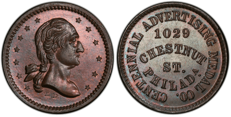 (1875) Copper Token GW-657, Centennial Advertising Patriotic