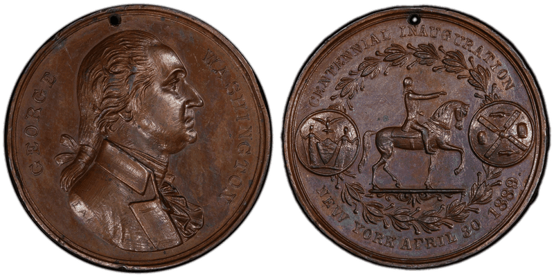 (1889) Bronze Medal GW-1104, Holed Equestrian-Centennial Inaguration