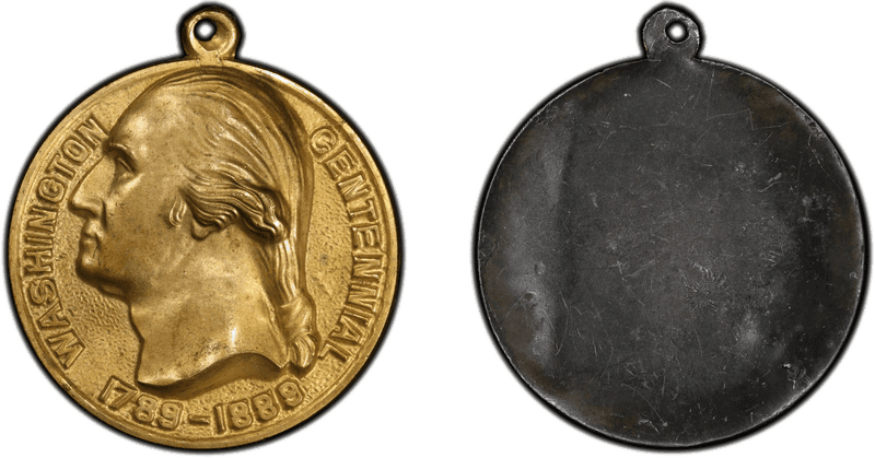 (1889) Brass Medal GW-1139, Plated White Metal Washington Centennial, Shell