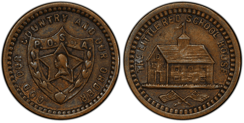 (1889) Brass Medalet GW-1064, P.O.S.A. Little Red Schoolhouse