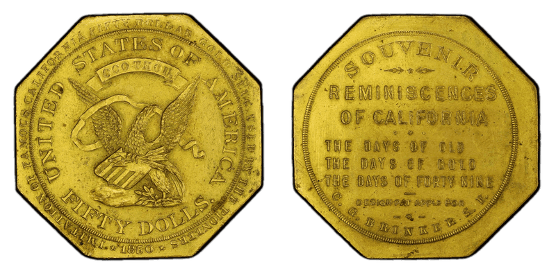 (c.1913) Token "$50" Jankovsky-213 Gilt Brass G. G. Brinker S. F. Souvenir Fifty Dollar