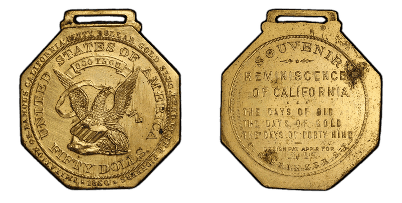 (c.1913) Token "$50" Jankovsky-213F Gilt Brass G. G. Brinker S. F. Souvenir Fifty Dollar