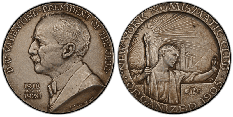 (1920) Medal D.W. Valentine Silvered Bronze Medallic Art Co. NY