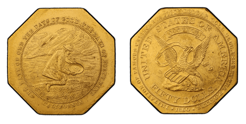 (c.1930's) Token "$50" Jankovsky-132 Brass The Miner Kneeling Fifty Dollar