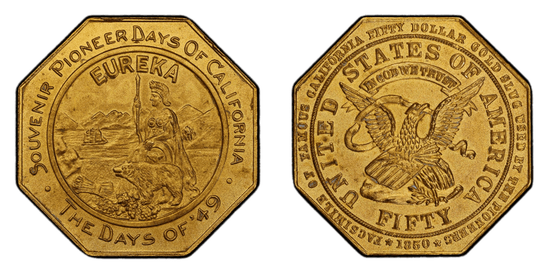 (c.1940s) Token "$50" Jankovsky-J640 Gilt-Copper Days of '49 Slug, Blunt 4 Fifty Dollar