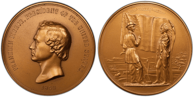 (c.1960's) Medal FH-114 Var. Yellow Brz Rstrk Franklin Pierce