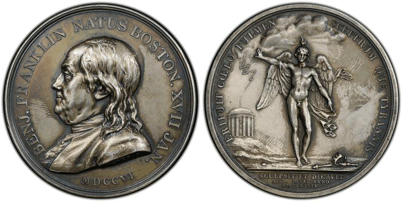 (1880-98) Silver Medal Betts-619, Franklin Winged Genius Paris Mint Restrike