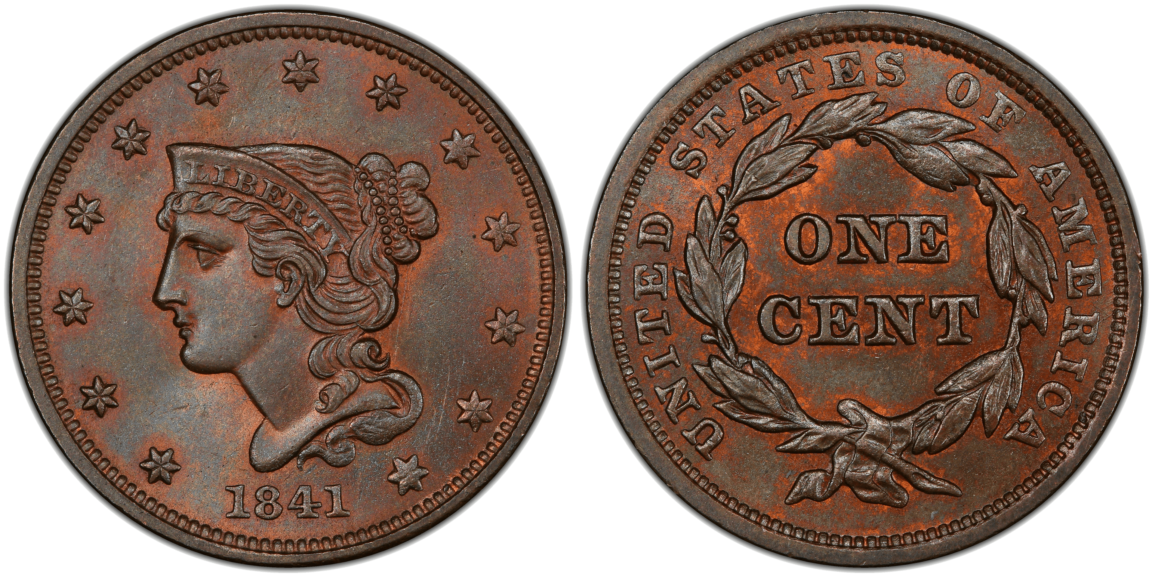1841 Braided Hair Coronet Head Cent