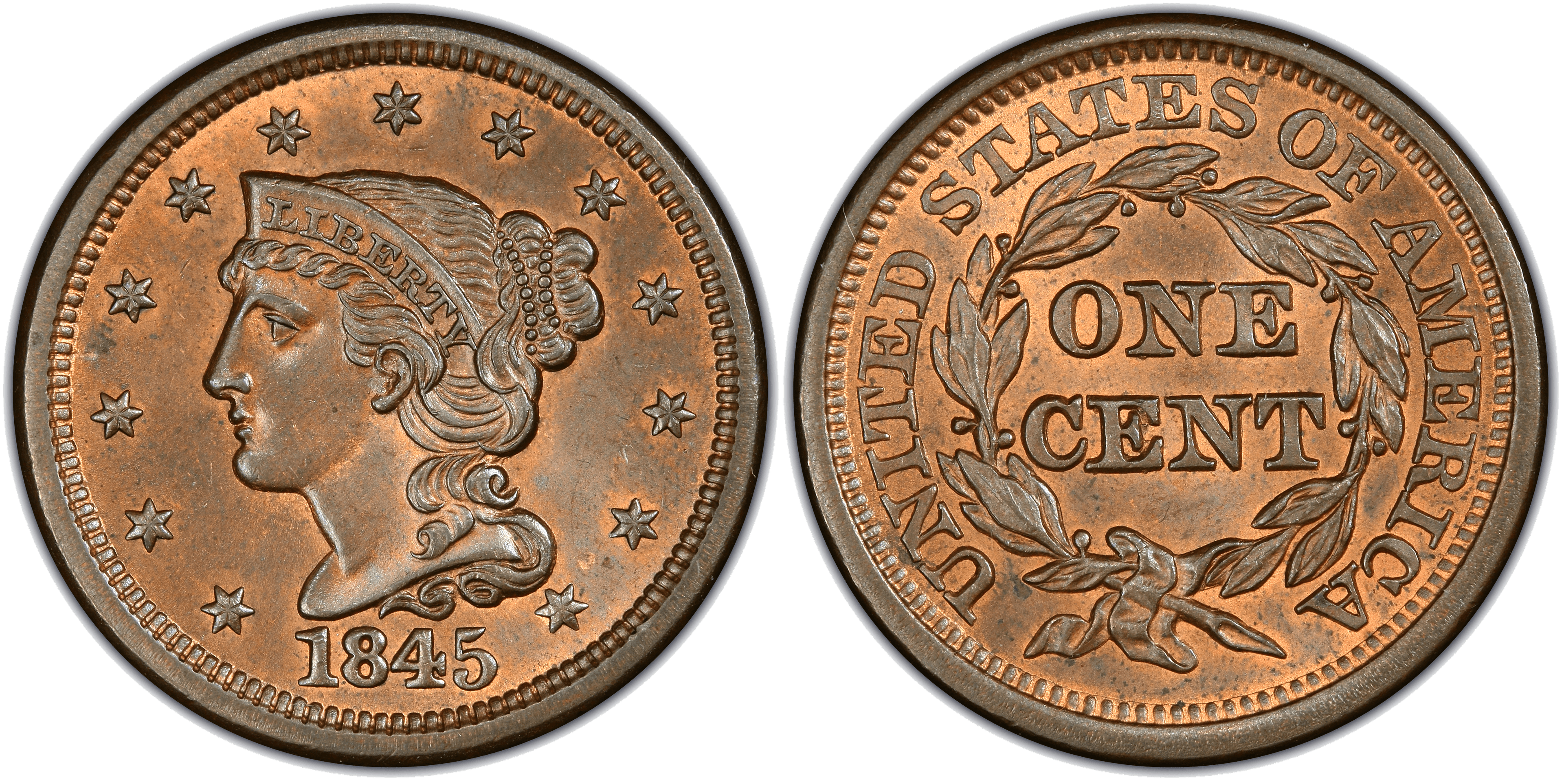 1845 Braided Hair Coronet Head Cent