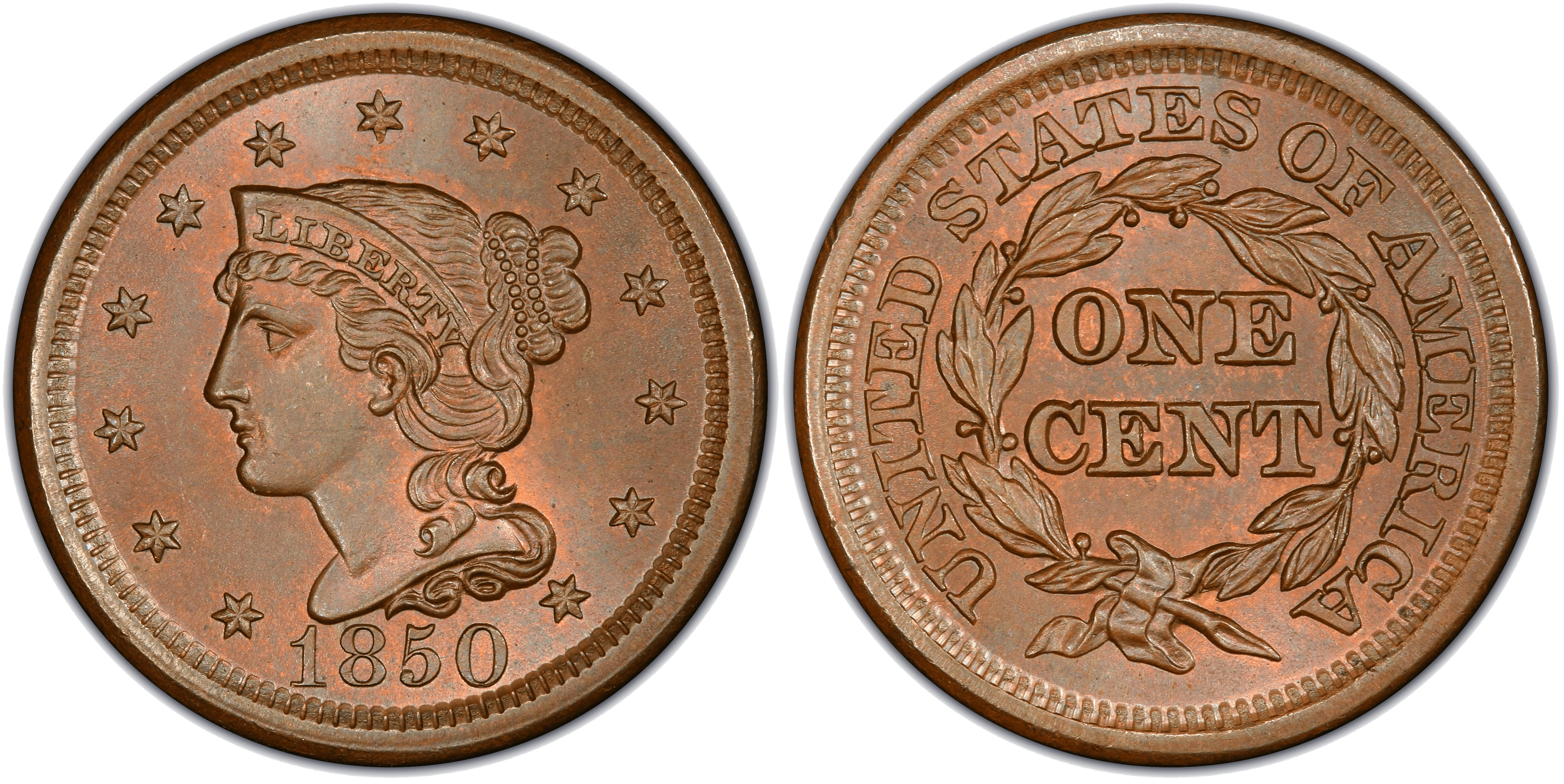 1850 Braided Hair Coronet Head Cent