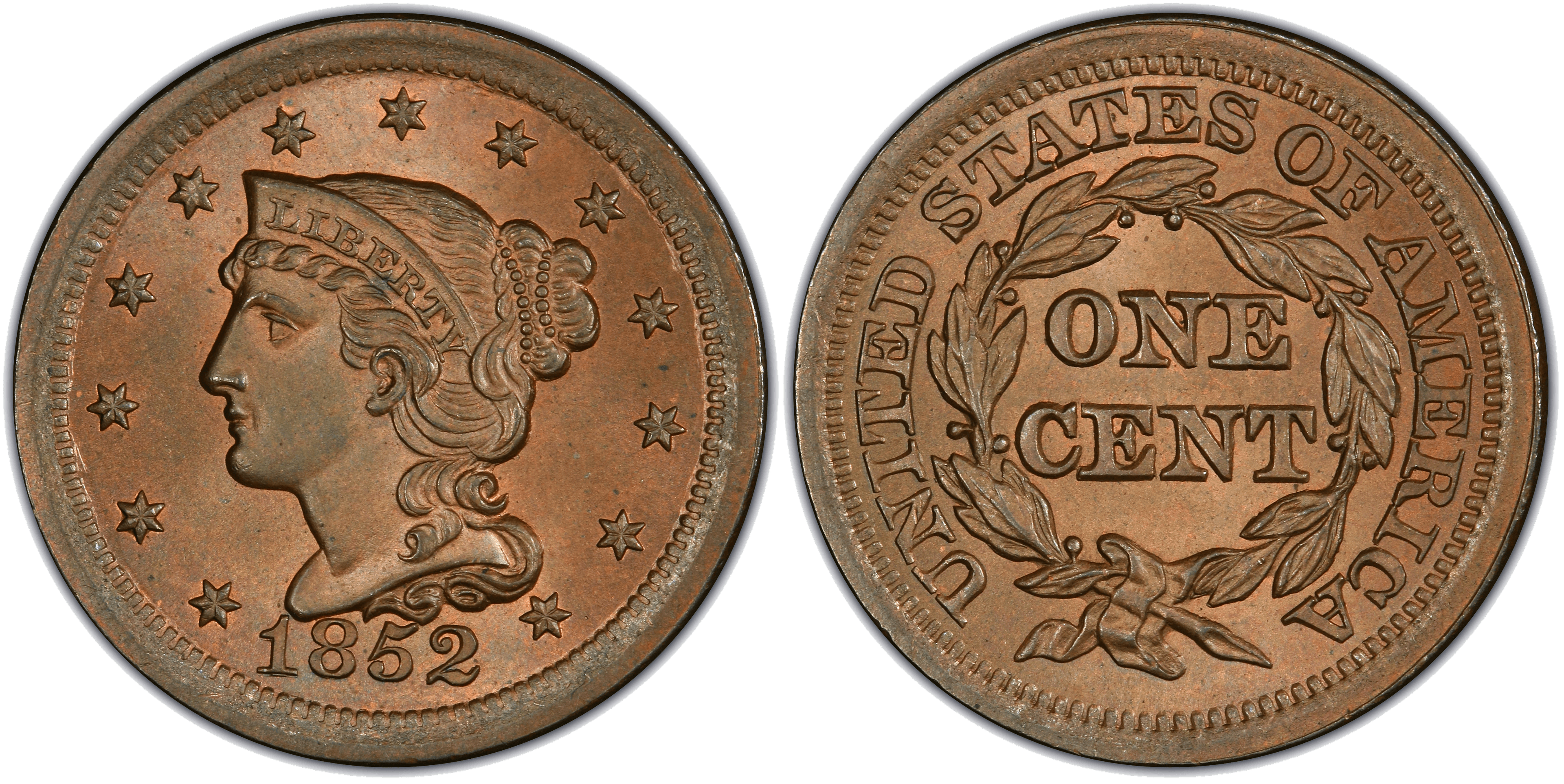 1852 Braided Hair Coronet Head Cent