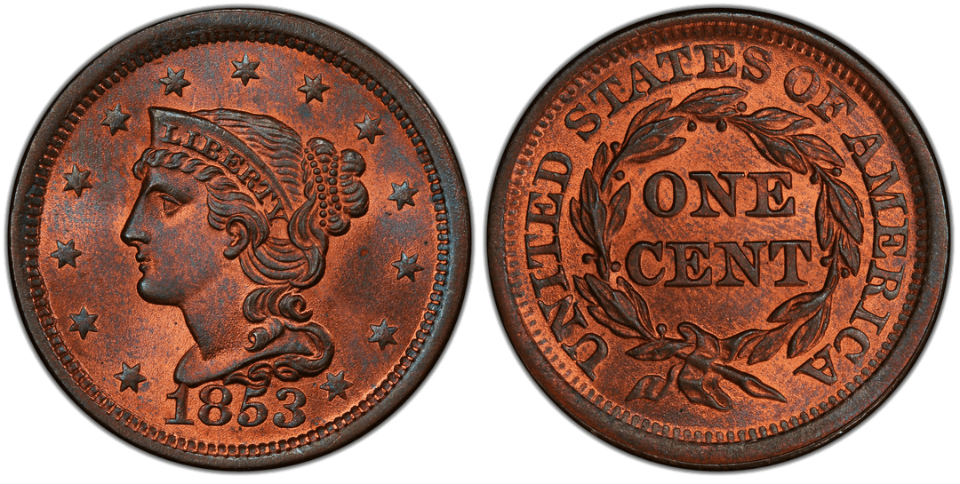 1853 Braided Hair Coronet Head Cent