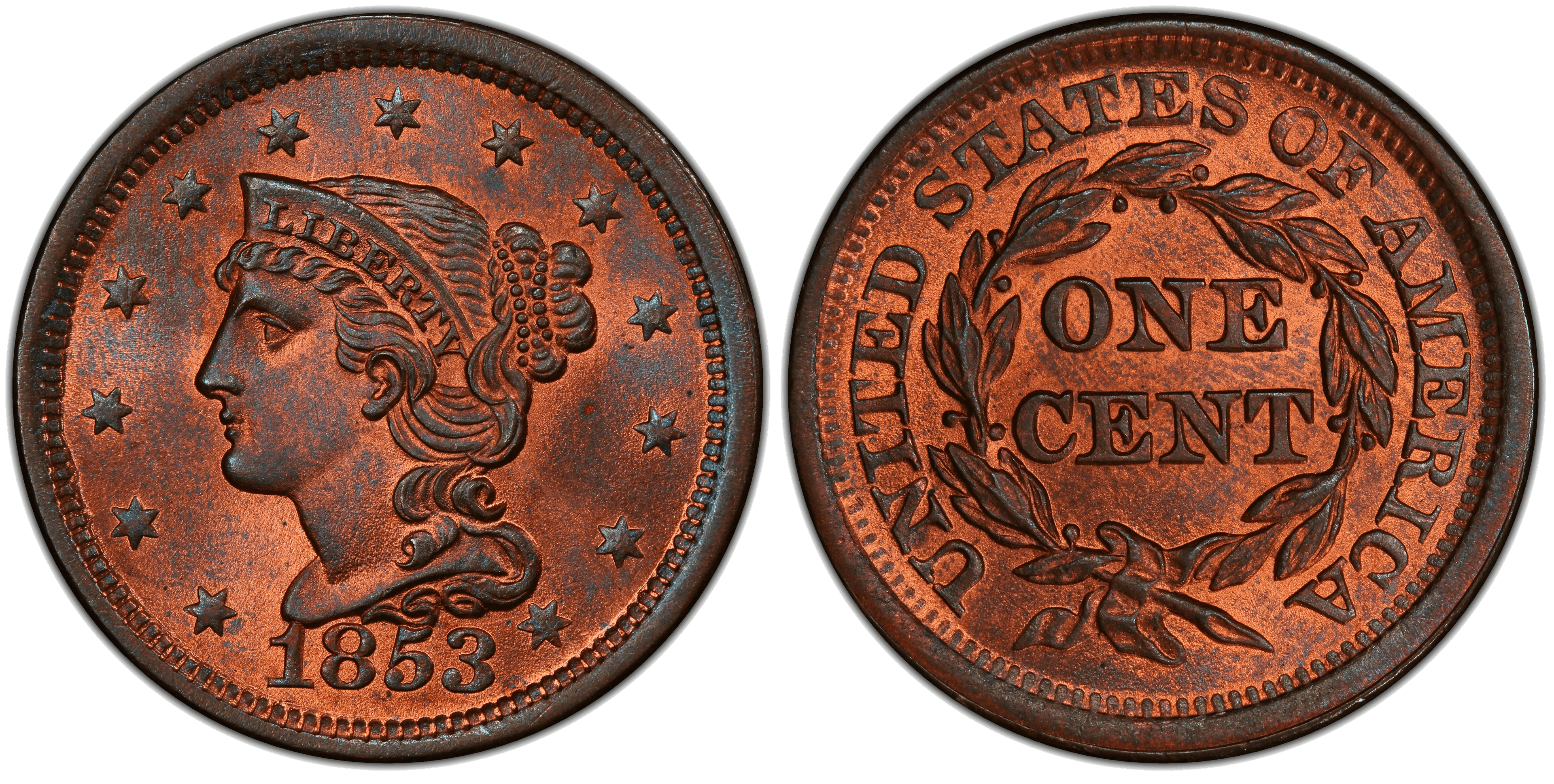 1853 Braided Hair Coronet Head Cent