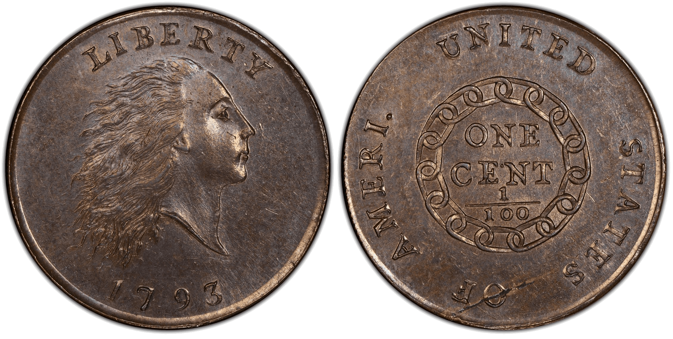 Flowing Hair Chain Cents 1793