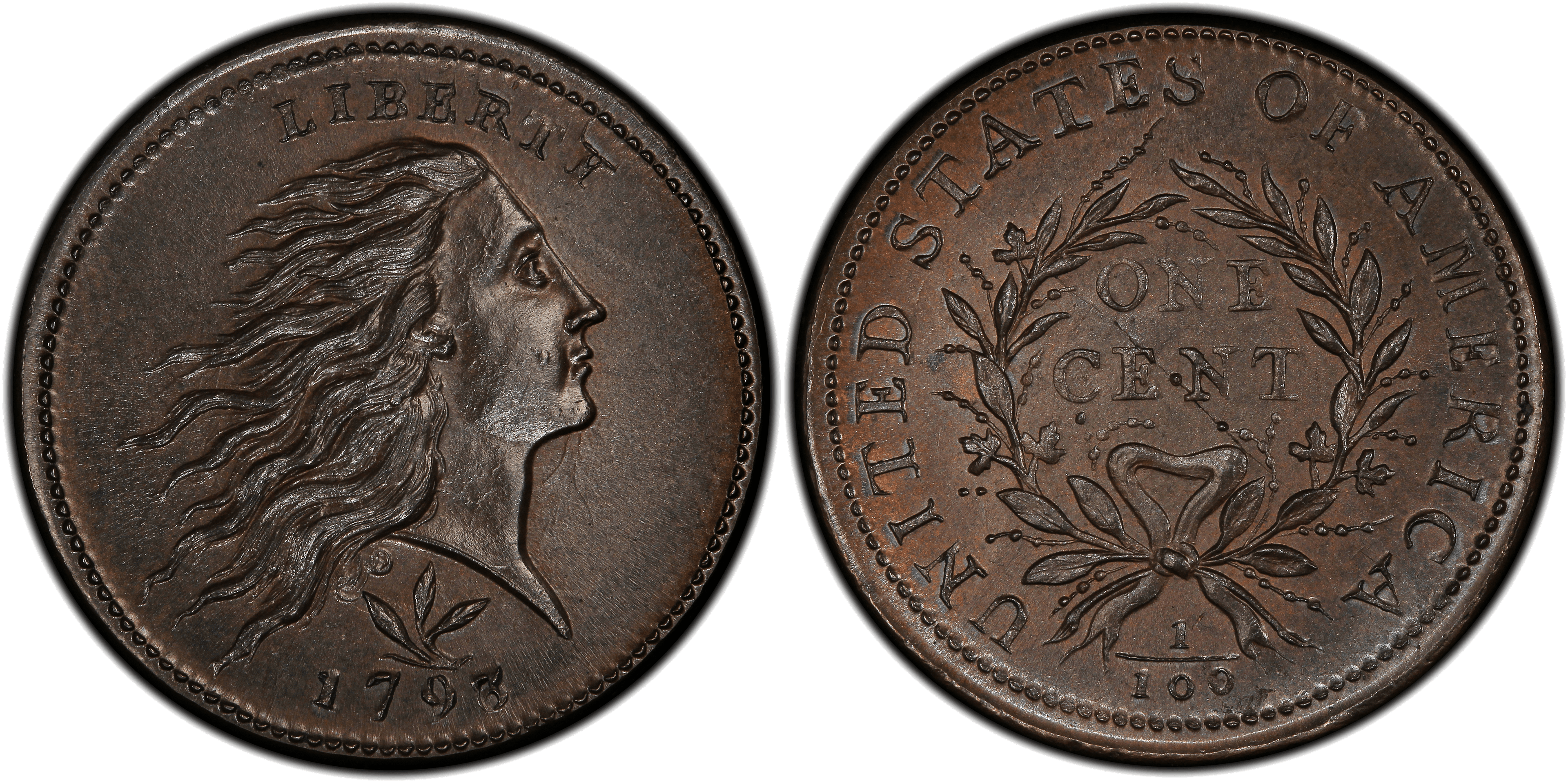 Flowing Hair Wreath Cents 1793