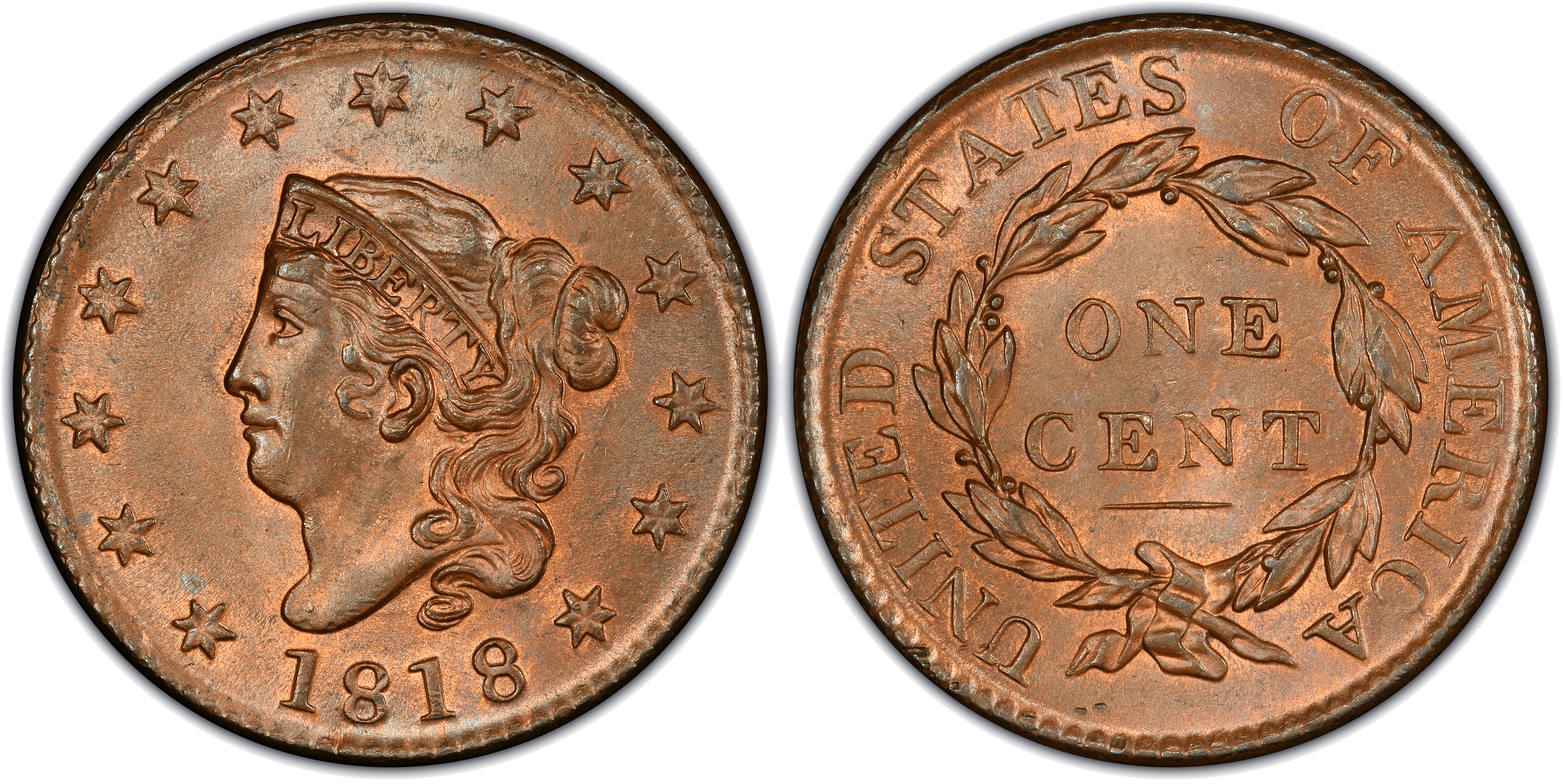 1818 Matron Head Coronet Head Cent Base