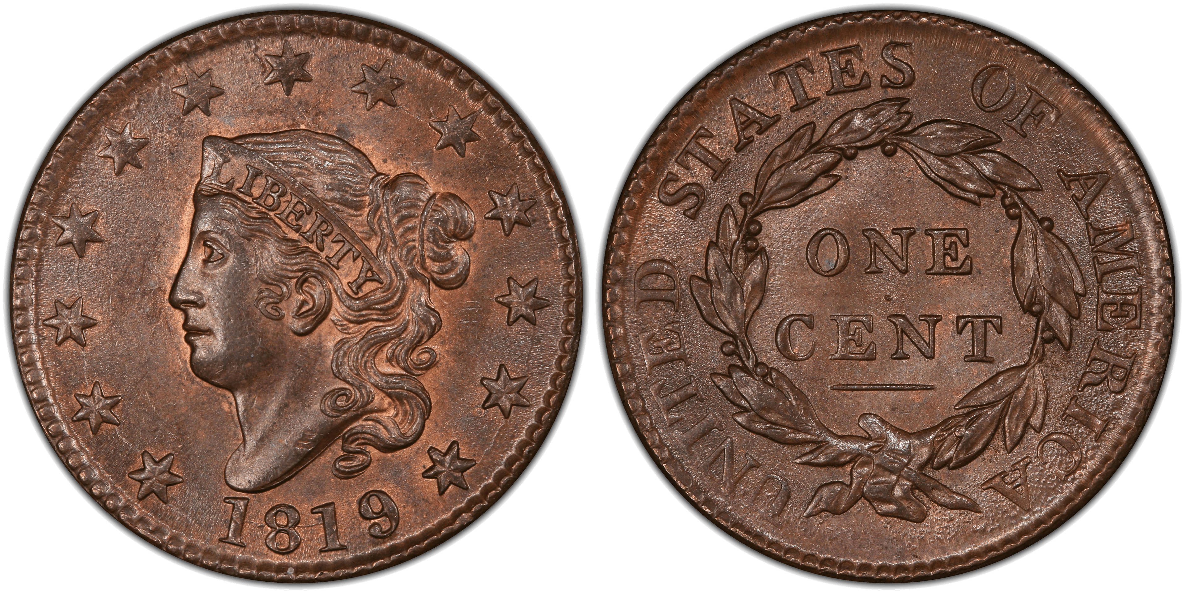 1819 Matron Head Coronet Head Cent Base