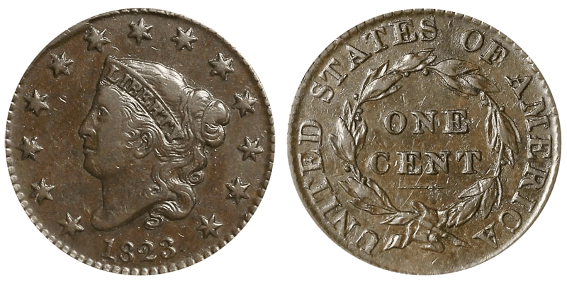 1823 Matron Head Coronet Head Cent