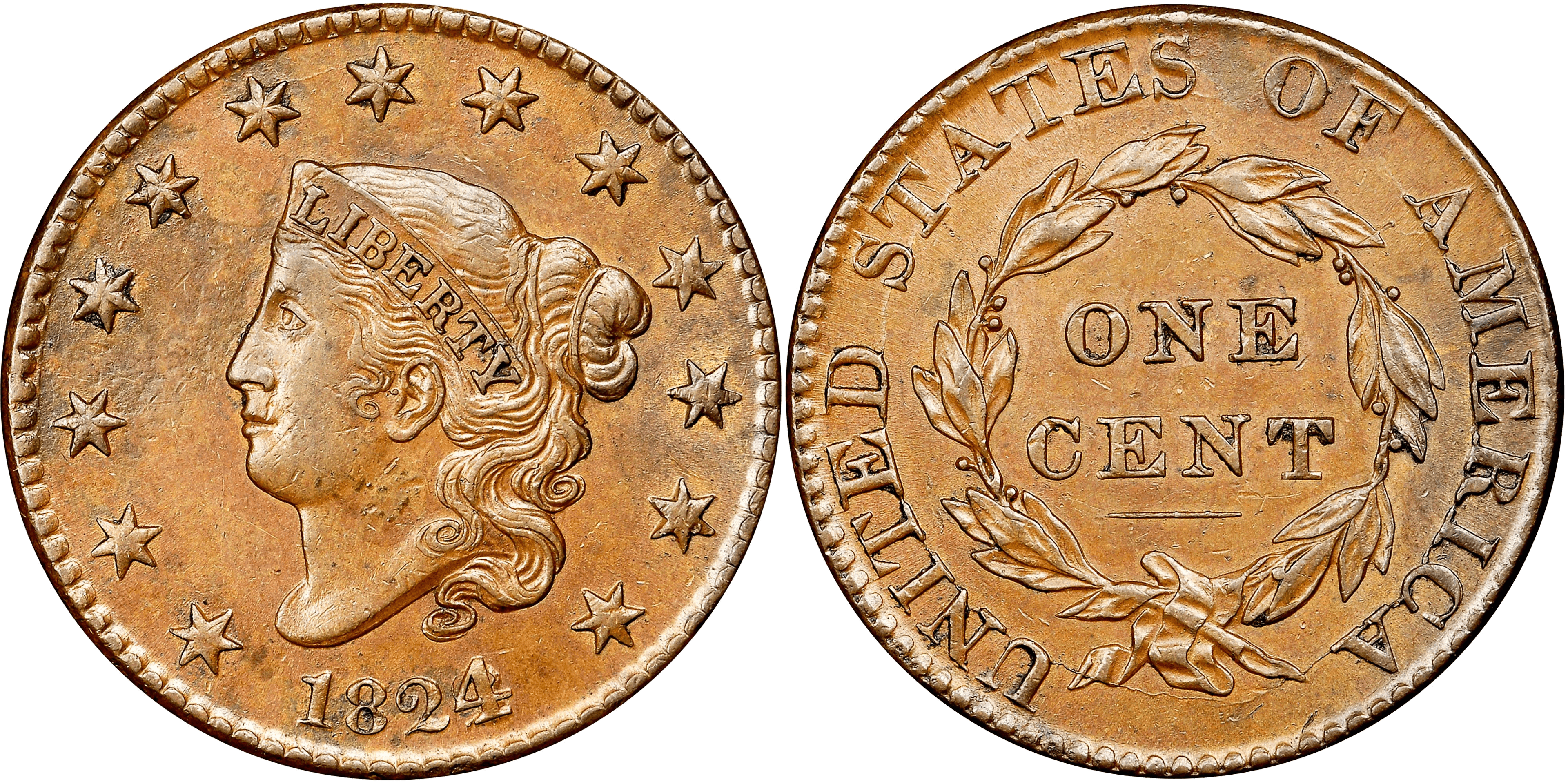 1824 Matron Head Coronet Head Cent