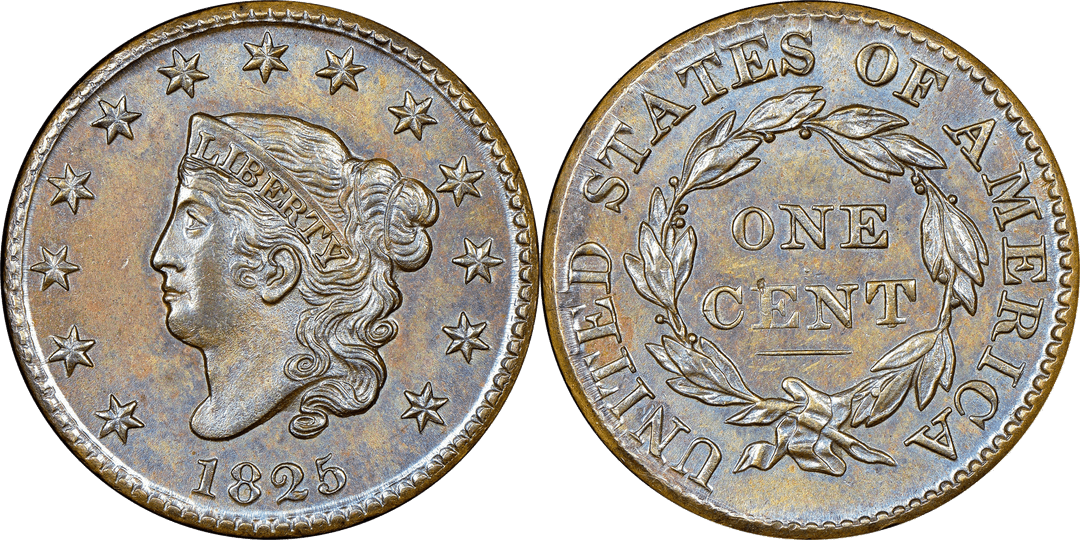 1825 Matron Head Coronet Head Cent Base