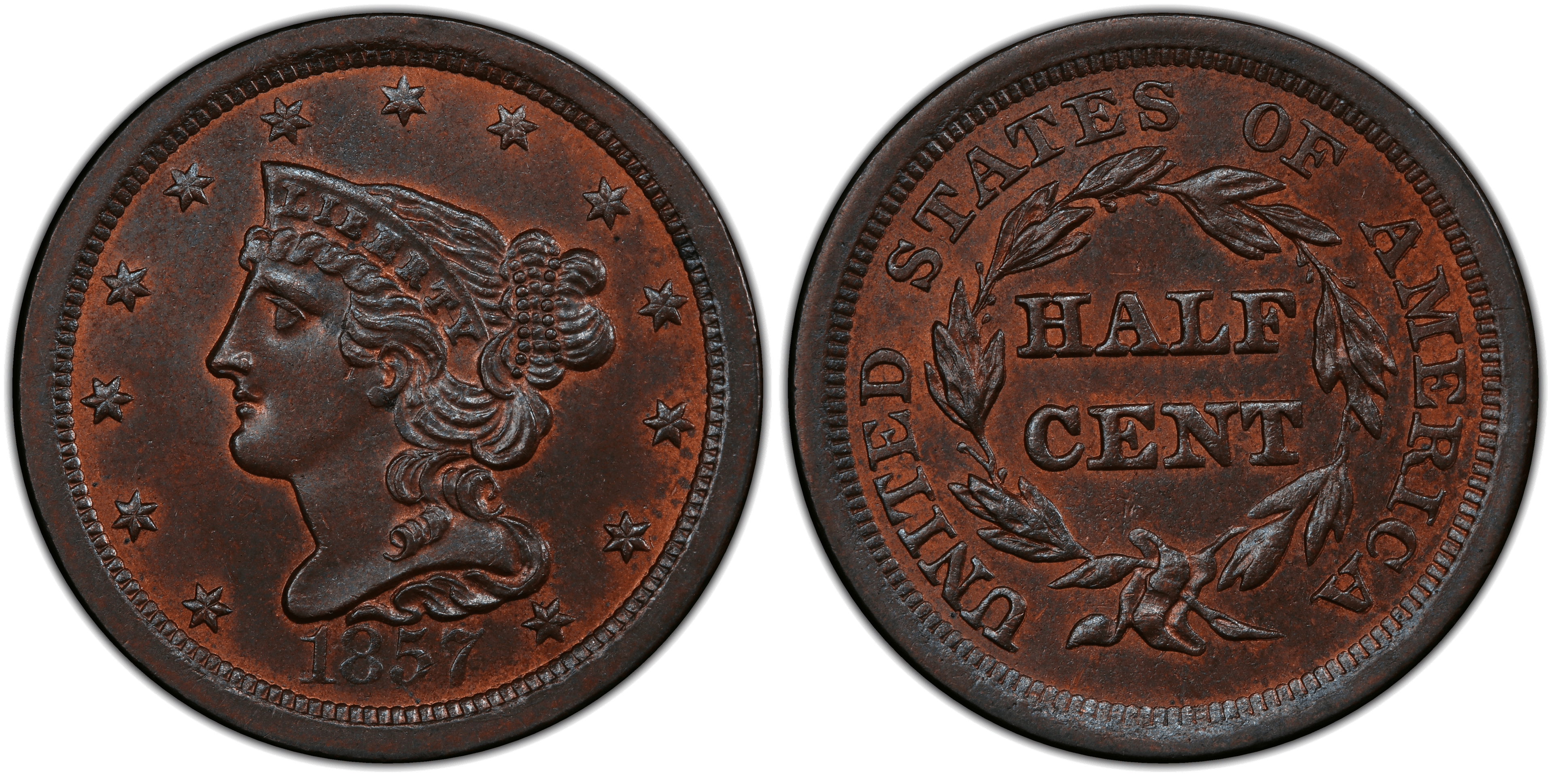 1857 Braided Hair Half Cent - Cohen 1
