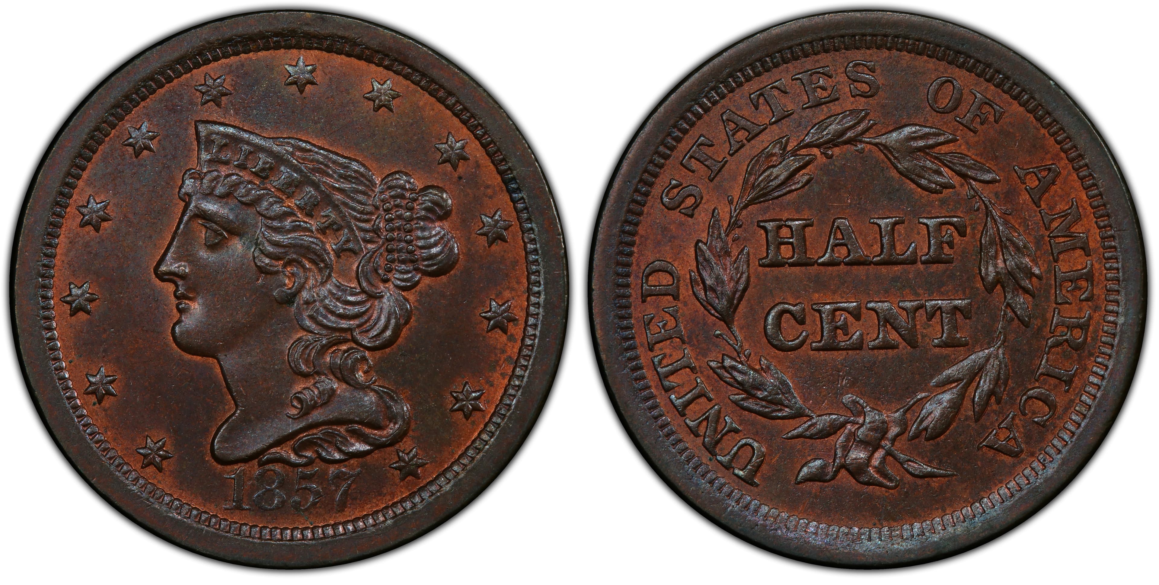 1857 Braided Hair Half Cent