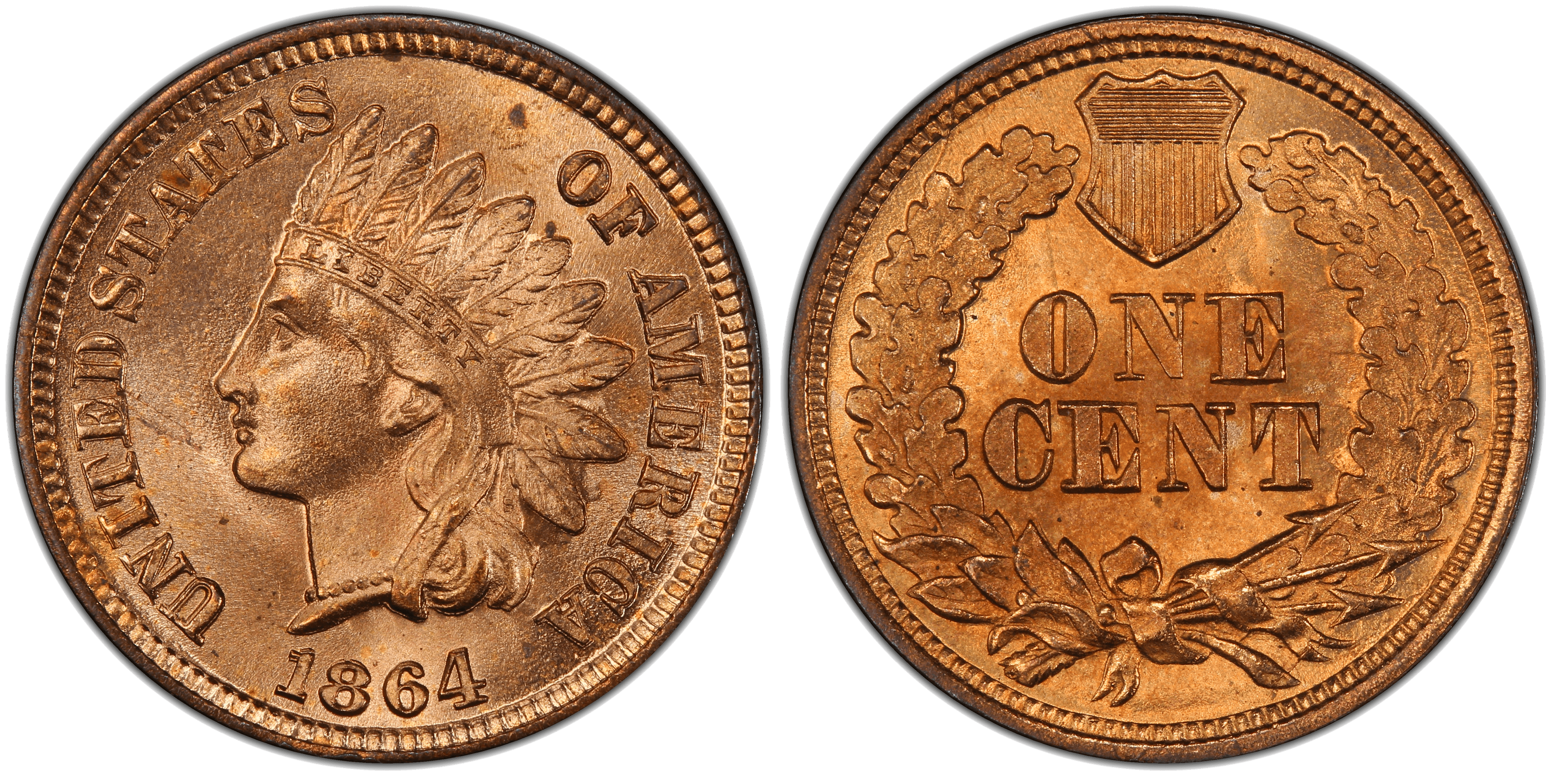 1864 Indian Head Cent - L on Ribbon