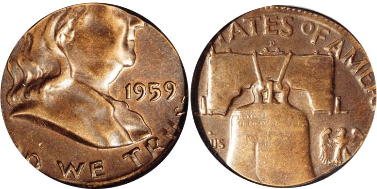 1959 (D) Franklin Half Dollar on Cent Planchet - WPL 004
