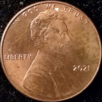 2021 (P) Cent Spiked Head error coin