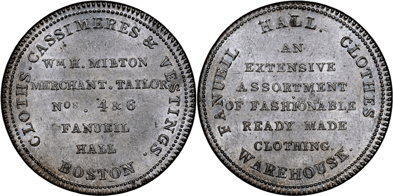 (1830-34) Token HT-163A, Variety Silvered Copper William H. Milton MA