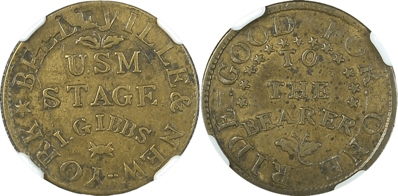 (1835) Brass Token HT-203, I. Gibbs USM Stage NJ