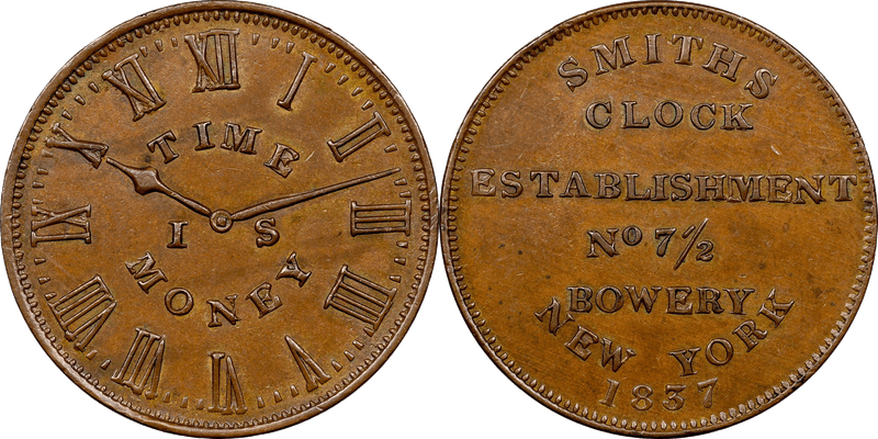 (1837) Copper Token HT-313, Smith's Clock Establishment NY