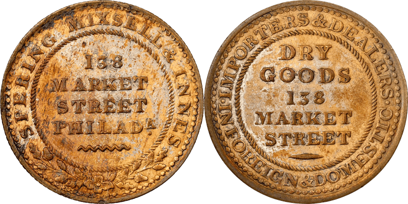 (1838-40) Silvered Brass Token HT-418A, Spering, Mixsell & Innes PA