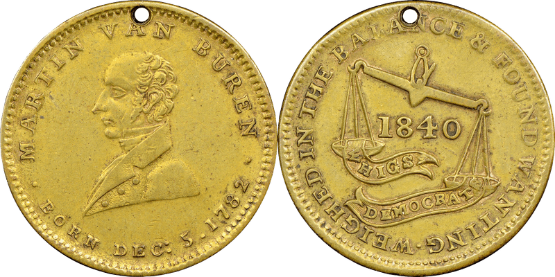 1840 Token DeWitt MVB 1840-9 Brass Martin Van Buren Campaign