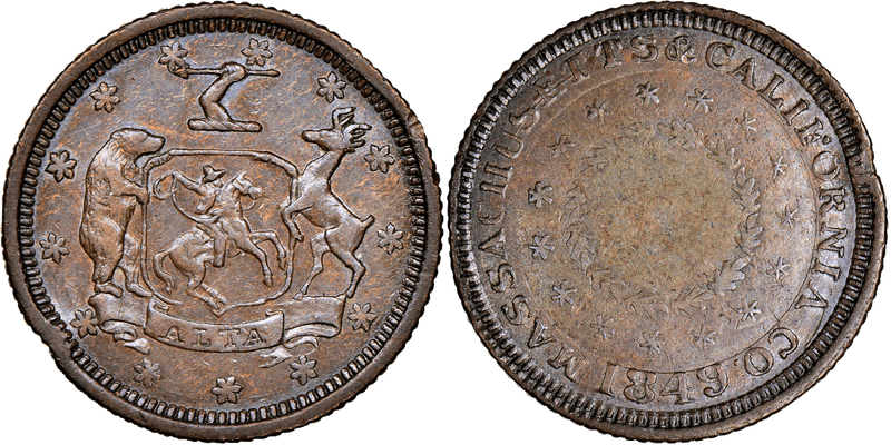 1849 Massachusetts & California Co. Five Dollar - Copper, K-5b