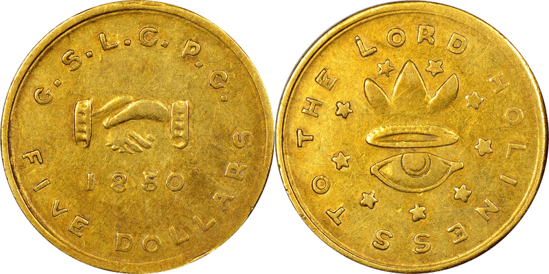 1850 Mormon Five Dollar - Copper, Uniface Restrike