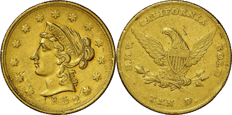 1852 Wass, Molitor & Co. Ten Dollar - WD Date Large Head