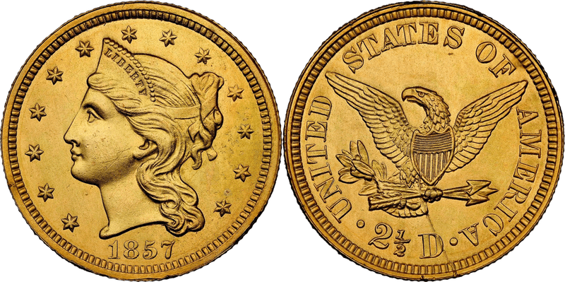 1857 Proof Quarter Eagle Pattern - J-189, Gilt