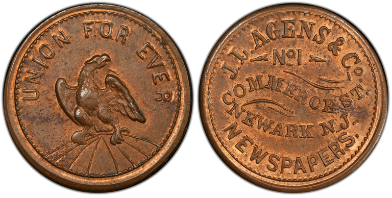 (1860-65) Copper Civil War Store Card F-555A-5a, J.L. Agens & Co NJ