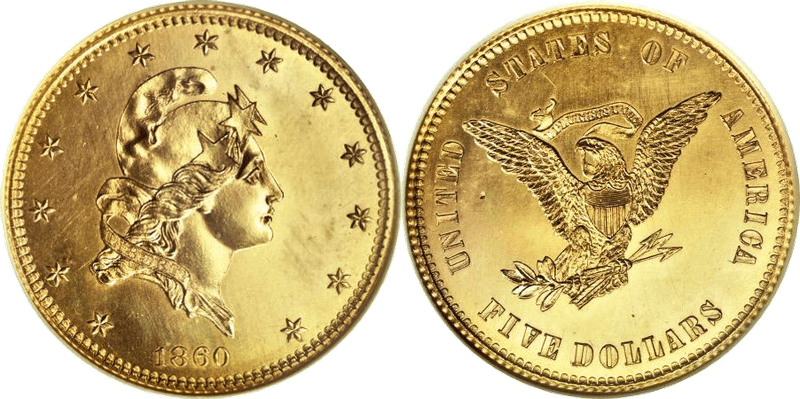 1860 Proof Half Eagle Pattern - J-272, Gilt