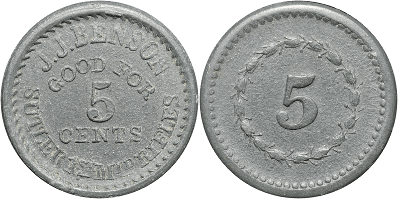 (1861-65) Lead Civil War Sutler Token S-1-5L, J.J. Benson
