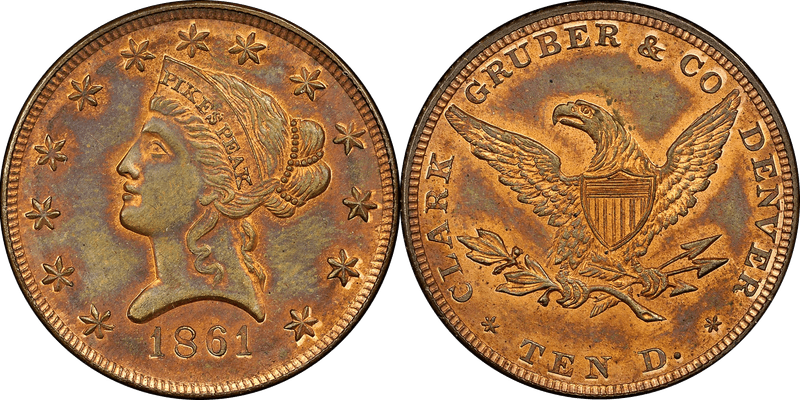 1861 Clark, Gruber & Co. Ten Dollar - Bronze