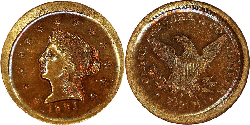1861 Proof Clark, Gruber & Co. Two-and-a-Half Dollar Die Trial - Copper