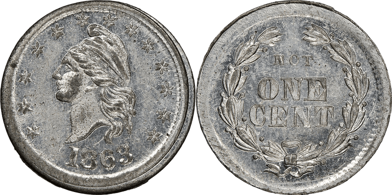 (1863) Civil War Patriotic Token F-1/360e, NOT ONE CENT