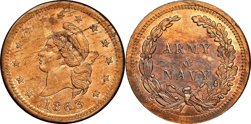 (1863) Civil War Patriotic Token F-15/319d, Army & Navy