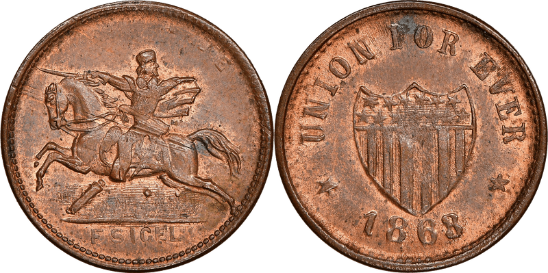 (1863) Civil War Patriotic Token F-180/341a, Union For Ever