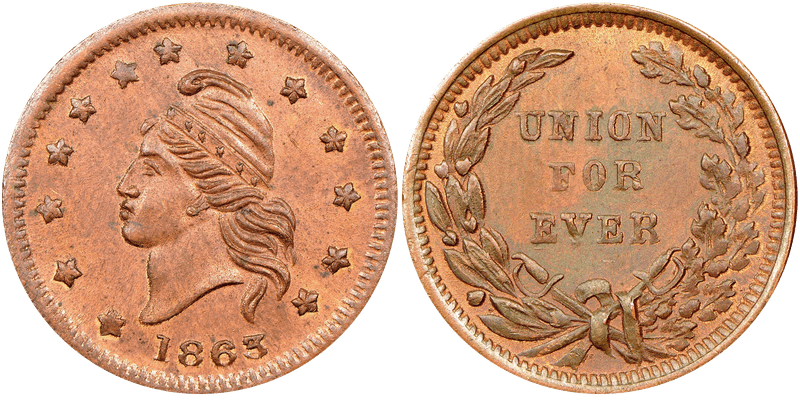 (1863) Civil War Patriotic Token F-6/268a, Union for Ever